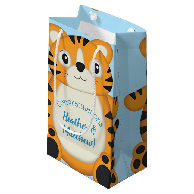Petit Sac Cadeau Baby shower de tigre bleu (Devant Angle)