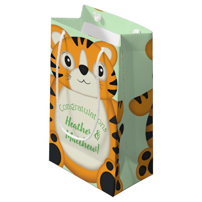 Petit Sac Cadeau Baby shower de tigre vert (Devant Angle)
