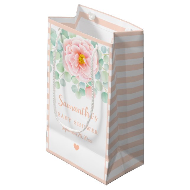 Petit Sac Cadeau Baby shower Eucalyptus Folithe Peony Peach Sage (Devant Angle)
