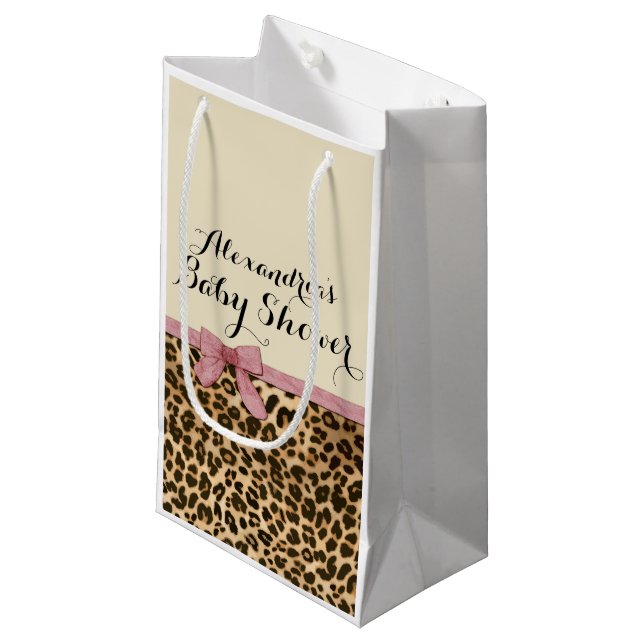 Petit Sac Cadeau Baby shower Fancy Leopard Rose Bow Girl (Devant Angle)