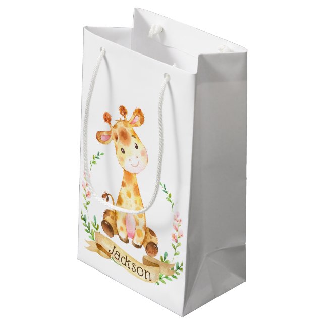 Petit Sac Cadeau Baby shower Giraffe personnalisé (Dos Angle)