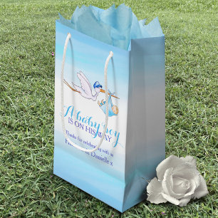 Petit Sac Cadeau Baby shower livraison cigogne bébé garçon art plaq