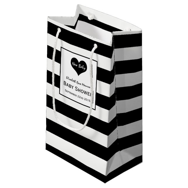 Petit Sac Cadeau Baby shower moderne chic noir & blanc (Devant Angle)