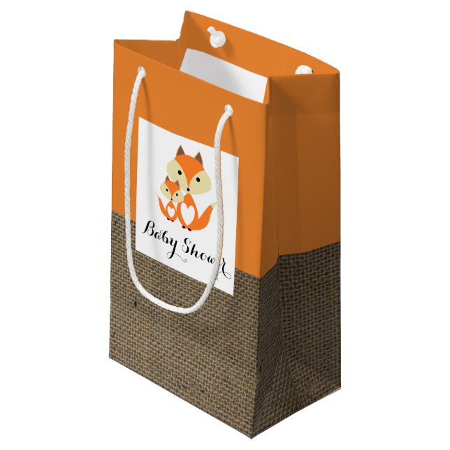 Petit Sac Cadeau Baby shower Orange Fox Burlap (Devant Angle)