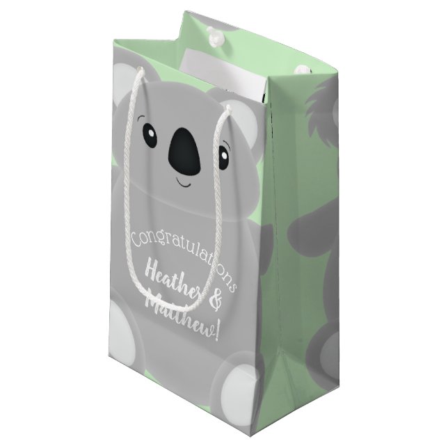 Petit Sac Cadeau Baby shower Ours Koala Vert (Devant Angle)