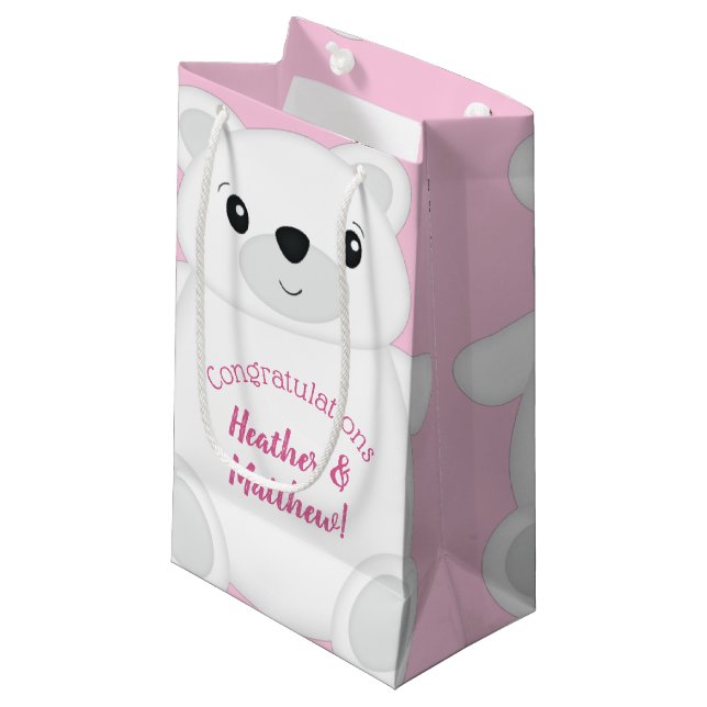 Petit Sac Cadeau Baby shower Ours rose (Devant Angle)