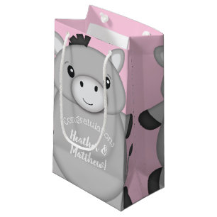 Petit Sac Cadeau Baby shower rose âne