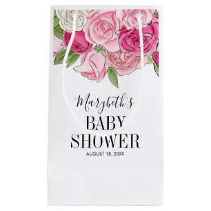 Petit Sac Cadeau Baby shower Rose rose Aquarelle