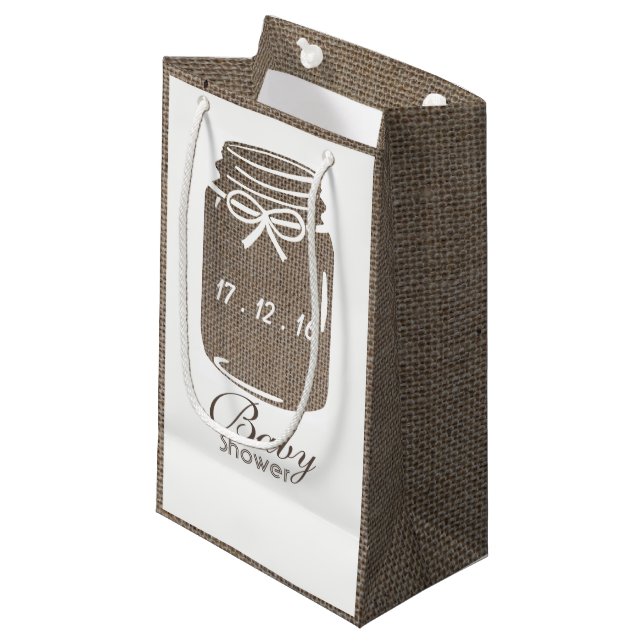 Petit Sac Cadeau Baby shower rustique Burlap Mason Jar (Devant Angle)