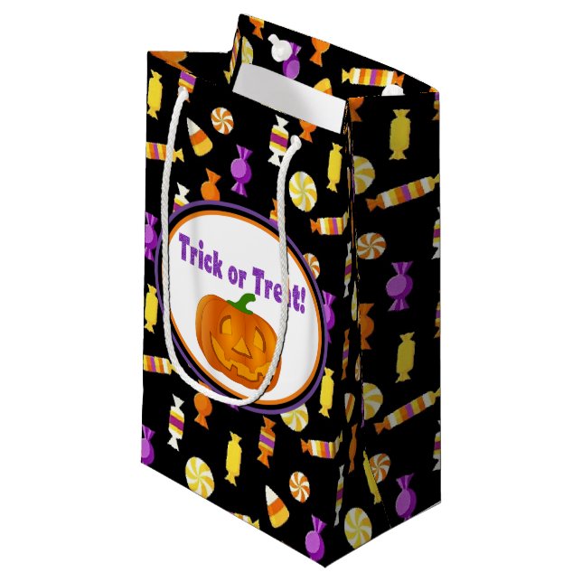 Petit Sac Cadeau Bac à bonbons ou à traiter Motif Halloween papier (Devant Angle)