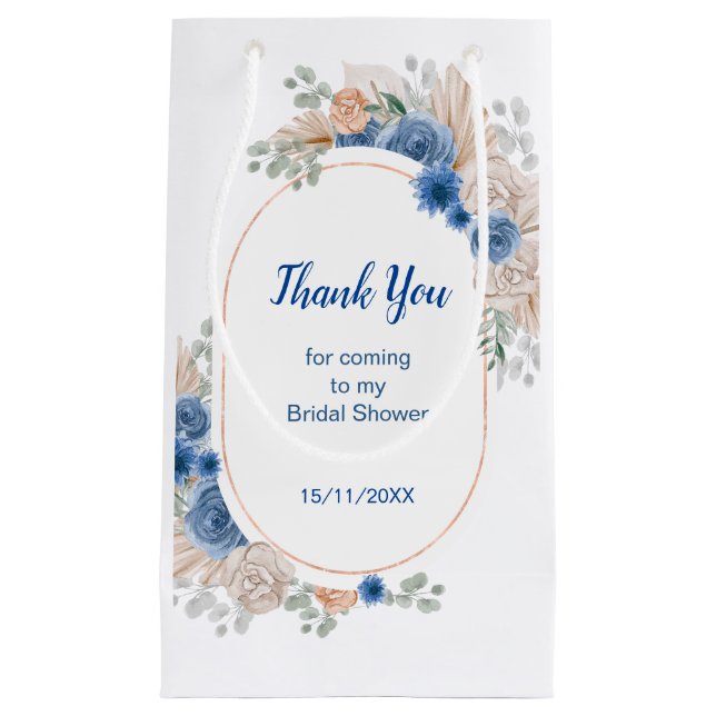 Petit Sac Cadeau Baigneuse Bohème Bleue Fête de Mariage avec Herbe  (Devant)