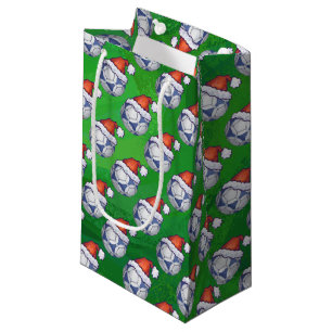 Petit Sac Cadeau Bal de soccer bleu et blanc sur vert