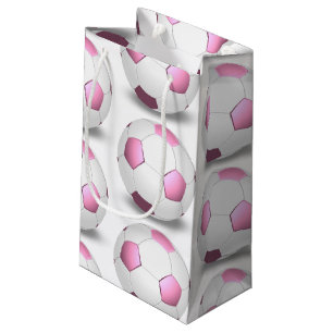 Petit Sac Cadeau ballon de football rose et blanc
