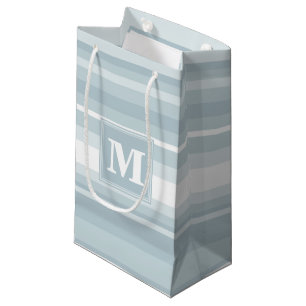 Petit Sac Cadeau Bandes bleu glace monogramme