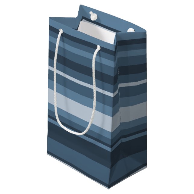 Petit Sac Cadeau Bandes bleu gris (Devant Angle)