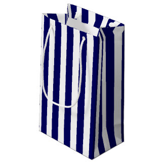Petit Sac Cadeau Bandes de bonbons bleu et blanc marine
