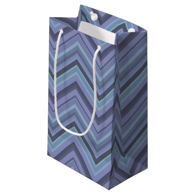 Petit Sac Cadeau Bandes de zigzag gris bleu (Devant Angle)