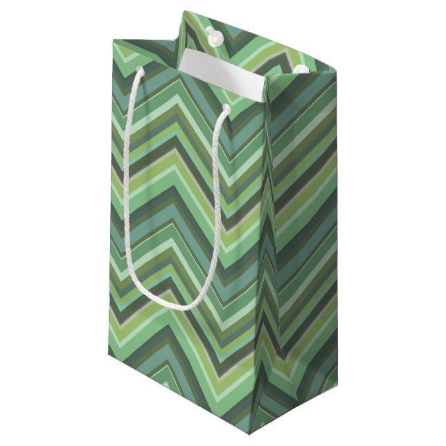 Petit Sac Cadeau Bandes de zigzag vert olive (Devant Angle)