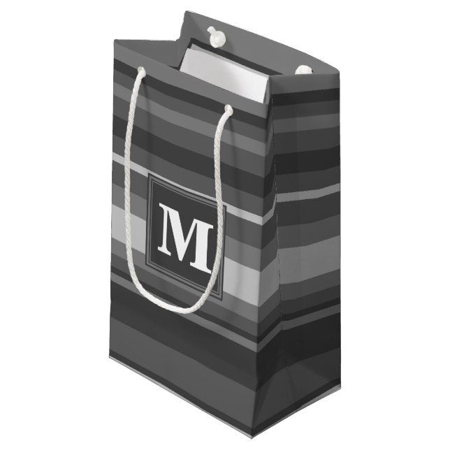 Petit Sac Cadeau Bandes gris monogramme (Devant Angle)