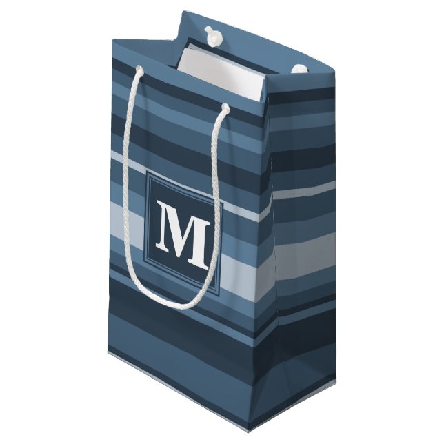 Petit Sac Cadeau Bandes gris monogramme (Devant Angle)