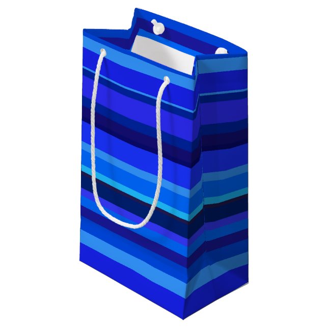 Petit Sac Cadeau Bandes horizontales bleues (Devant Angle)