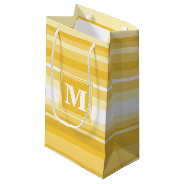 Petit Sac Cadeau Bandes jaunes monogrammes (Devant Angle)