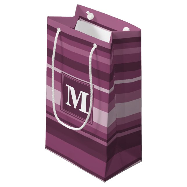 Petit Sac Cadeau Bandes mauve monogrammes (Devant Angle)
