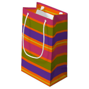 Petit Sac Cadeau Bandes orange, jaune, rouge, verte et violette