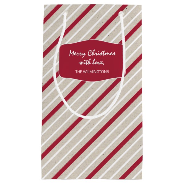 Petit Sac Cadeau Bandes rouges, blanches et beiges (Devant)