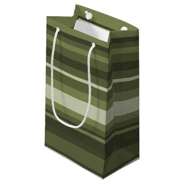 Petit Sac Cadeau Bandes vert olive (Devant Angle)