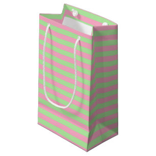 Petit Sac Cadeau Bandes vertes et roses à la menthe