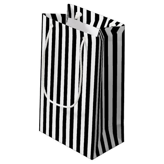 Petit Sac Cadeau Bandes verticales de taille moyenne noire et blanc (Dos Angle)