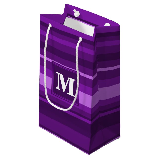 Petit Sac Cadeau Bandes violettes monogrammes (Devant Angle)