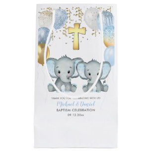 Petit Sac Cadeau Baptême Baptême Bleu Bélier Les Garçons Eléphants