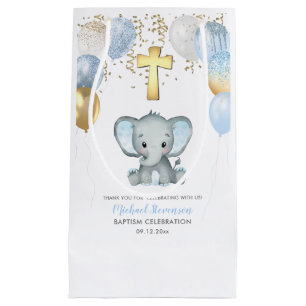 Petit Sac Cadeau Baptême Baptême Bleu Bélier Les Garçons Eléphants