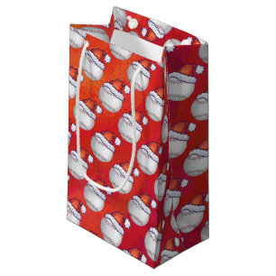 Petit Sac Cadeau Baseball avec Santa Hat sur Rouge