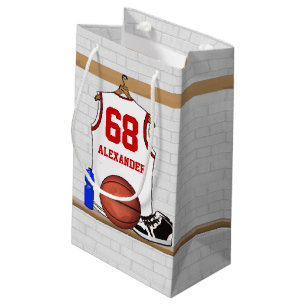 Petit Sac Cadeau Basket-ball blanc et rouge personnalisé Jersey