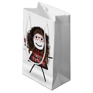 Petit Sac Cadeau Bâton fille d'anniversaire avec verre à vin