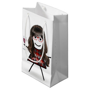 Petit Sac Cadeau Bâton fille d'anniversaire avec verre à vin