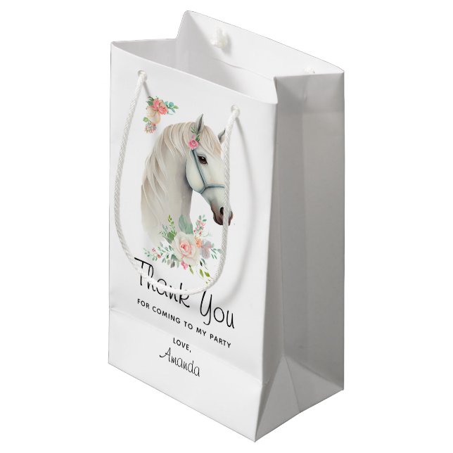Petit Sac Cadeau Beau Cheval Blanc Boho Merci Floral (Devant Angle)