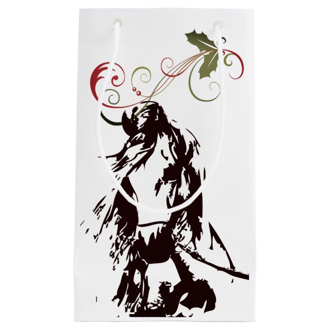 Petit Sac Cadeau Beau Cheval et vacances d'hiver Holly Noël (Devant)