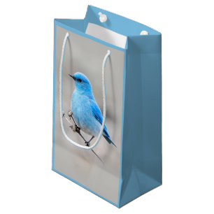 Petit Sac Cadeau Beau oiseau bleu de montagne sur le Tansy