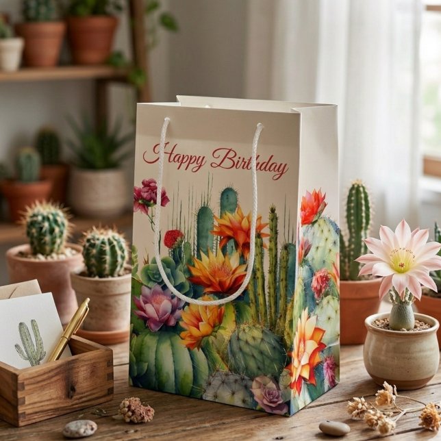 Petit Sac Cadeau Beaux Cactus Fleuris Avec Texte (Créateur téléchargé)