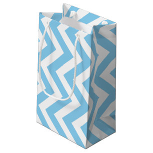 Petit Sac Cadeau Bébé Bleu et Blanc Grand Taille Vertical Chevron