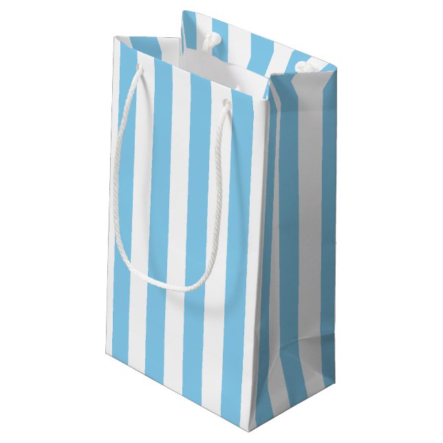 Petit Sac Cadeau Bébé Bleu et Blanc Grandes Dimensions Verticales (Dos Angle)