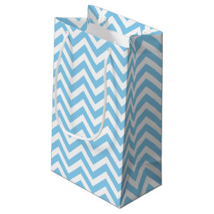 Petit Sac Cadeau Bébé Bleu et Blanc Moyen Taille Horizontal Chevron