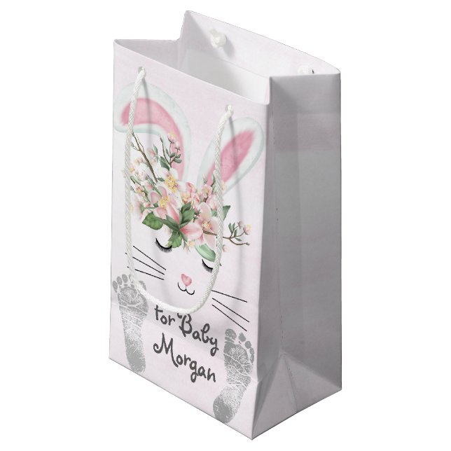 Petit Sac Cadeau Bébé lapin avec fleurs (Devant Angle)