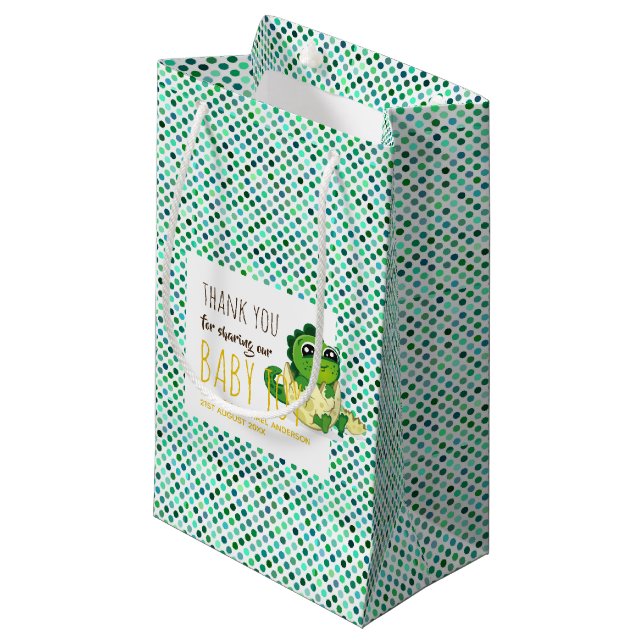 Petit Sac Cadeau Bébé mignon Dinosaur Hatching Douche Party Polkado (Devant Angle)