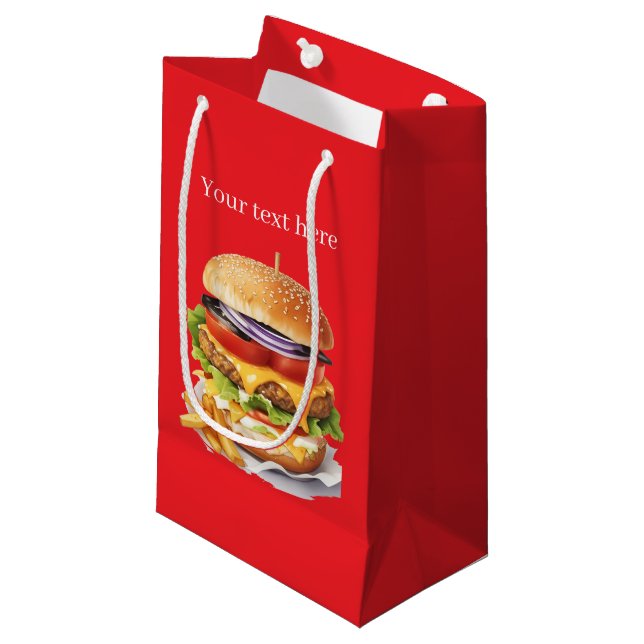 Petit Sac Cadeau Belle fête hamburger personnalisable (Devant Angle)