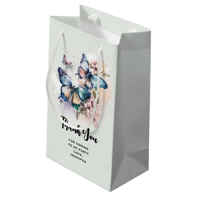 Petit Sac Cadeau Belle papillons et Merci Fleurs Fête (Dos Angle)